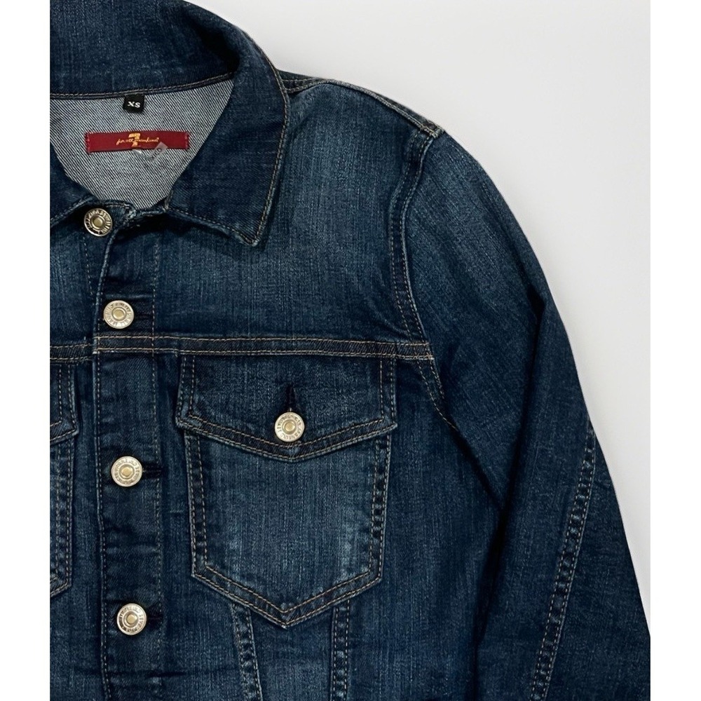 7 FOR ALL MANKIND Classic Denim Jacket Eden Port Dark Blue Women's Size XS - Picture 3 of 14